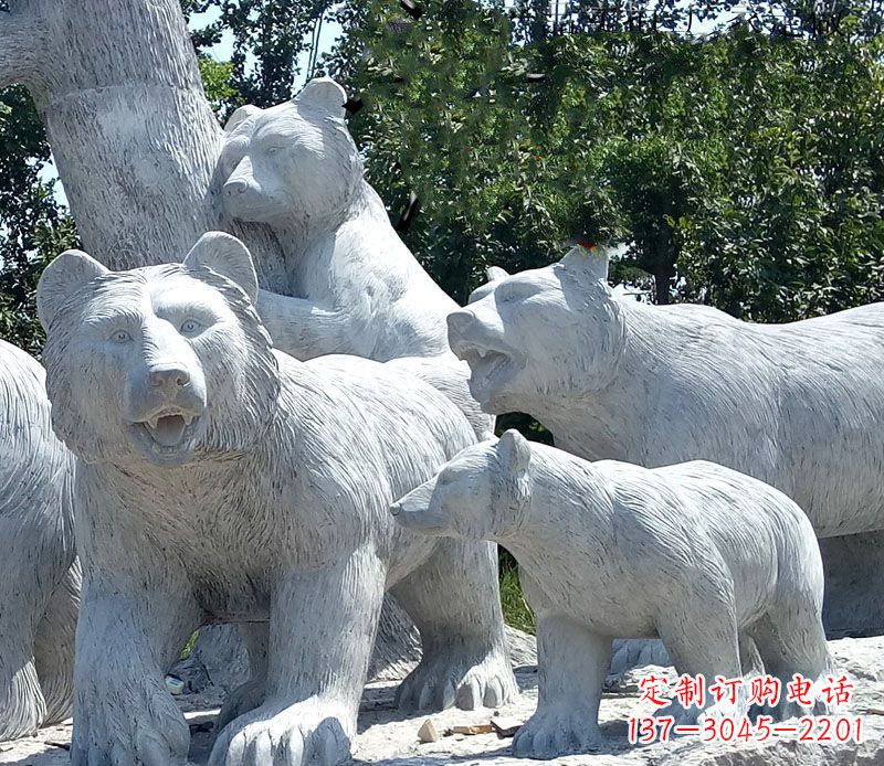 漯河优雅神秘的北极熊石雕大理石动物雕塑