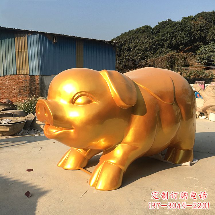 漯河玻璃钢大型漆金猪仔雕塑-大型商场美陈动物雕塑