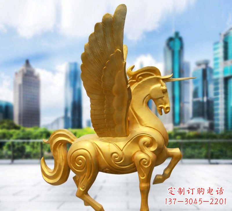 漯河玻璃钢仿铜飞马独角兽雕塑
