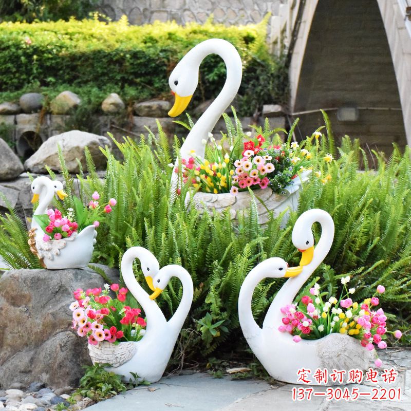 漯河玻璃钢天鹅花盆雕塑