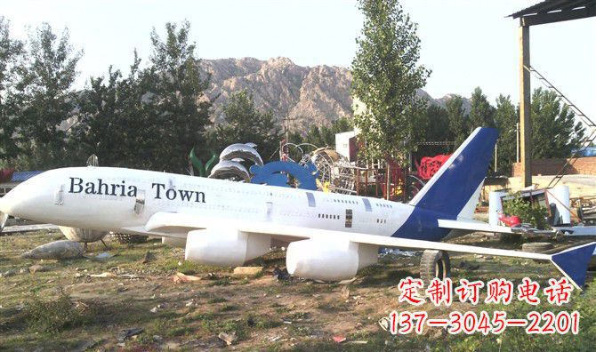 漯河静静躺在大地上的不锈钢飞机雕塑