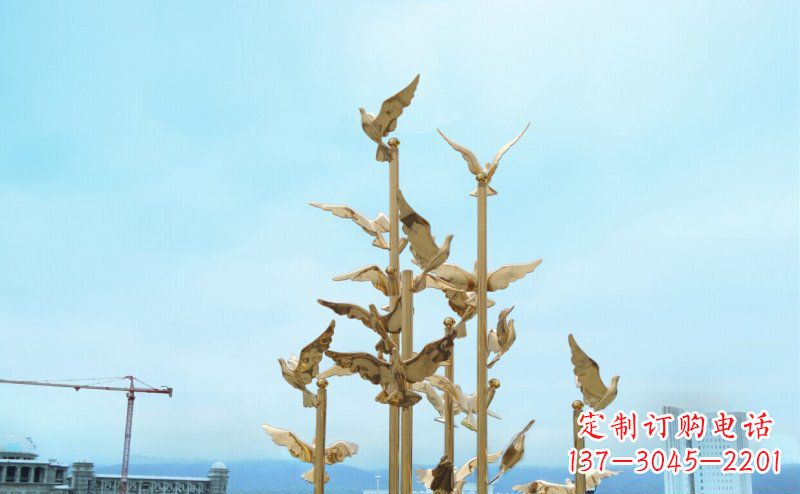漯河不锈钢飞翔的鸽子雕塑传递自由、和平的美好祝愿