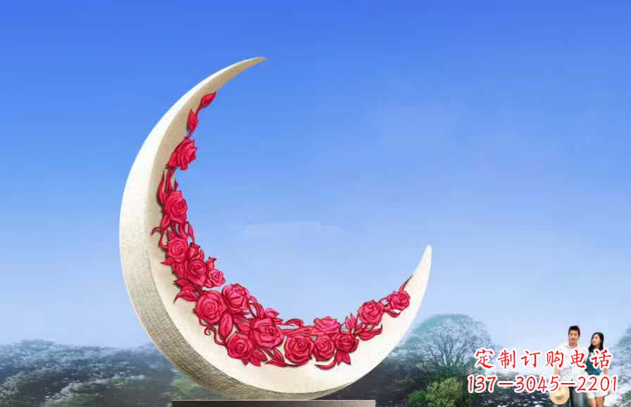 漯河不锈钢广场月亮雕塑月光下的璀璨美景