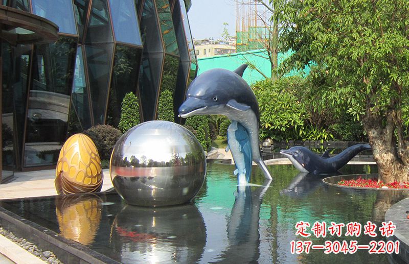 漯河不锈钢海豚景观雕塑创造精美绝伦的企业公园