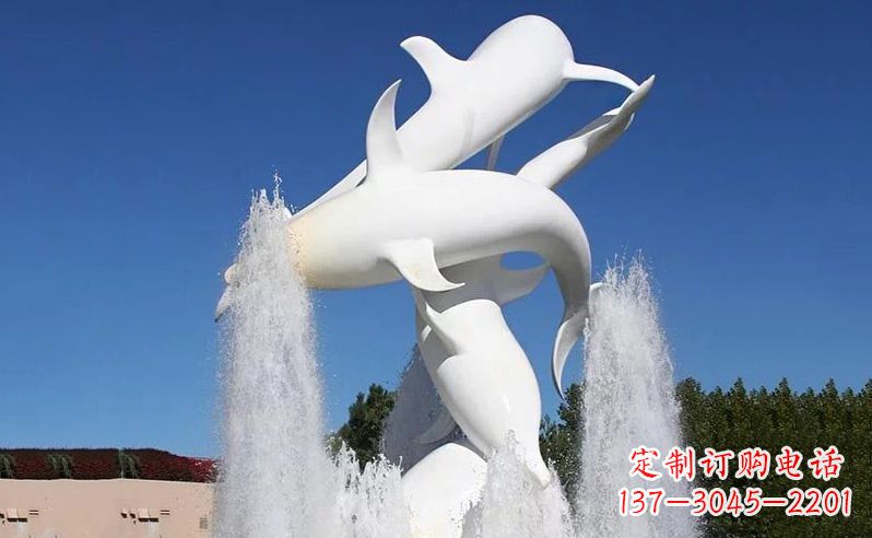 漯河不锈钢海豚喷泉雕塑传递海豚的美丽