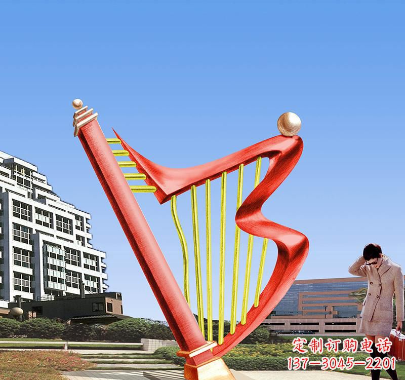 漯河不锈钢竖琴雕塑把旋律汇聚成艺术精品