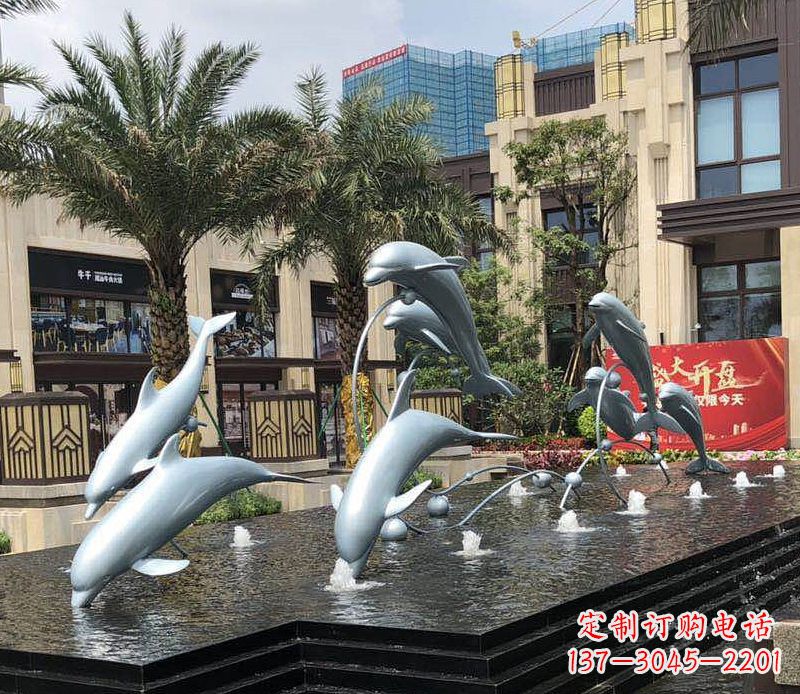 漯河不锈钢海豚跳跃喷泉雕塑美丽的艺术装置