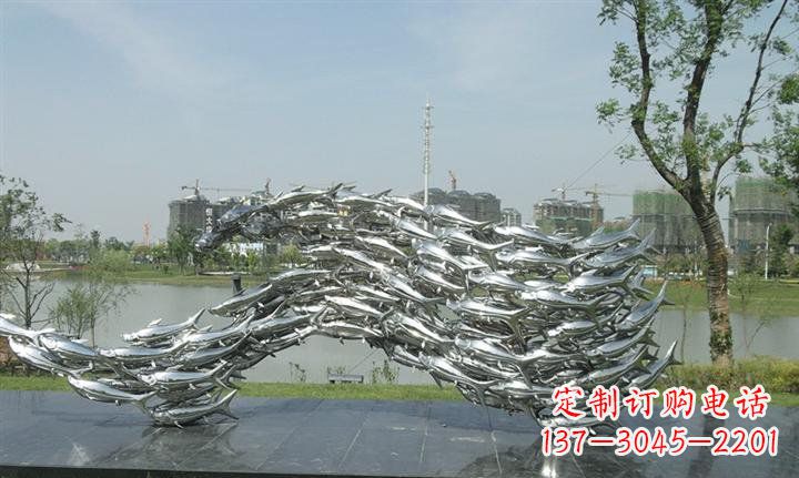 漯河精美动物雕塑点缀不锈钢鱼群公园