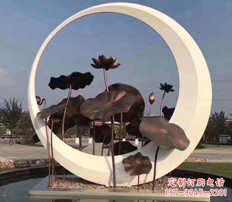 漯河环绕荷香不锈钢圆环雕塑