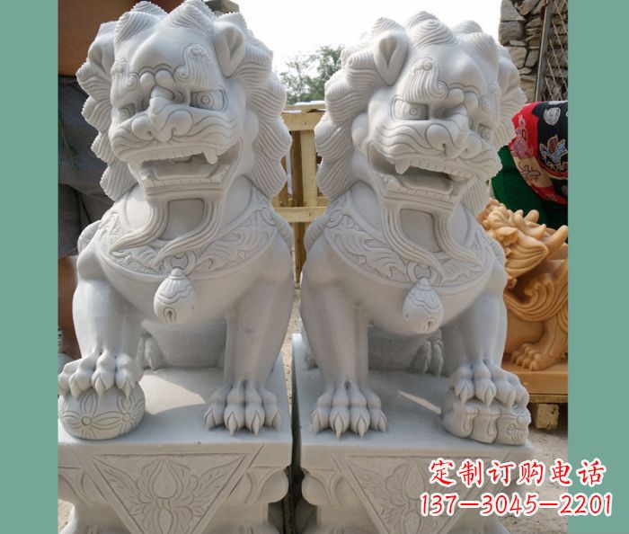 漯河踩球狮子门口看门石雕 (3)