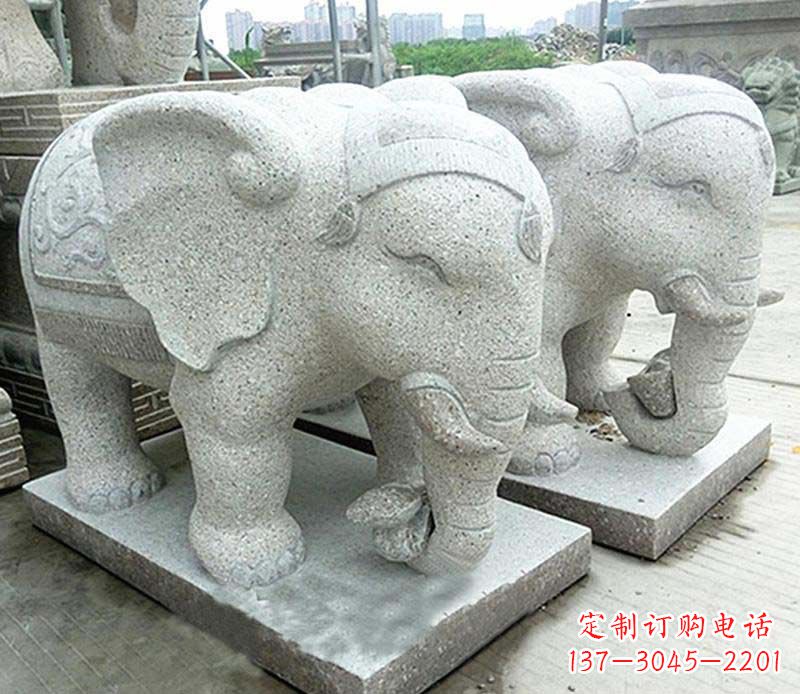 漯河大理石制作的精美招财大象雕塑