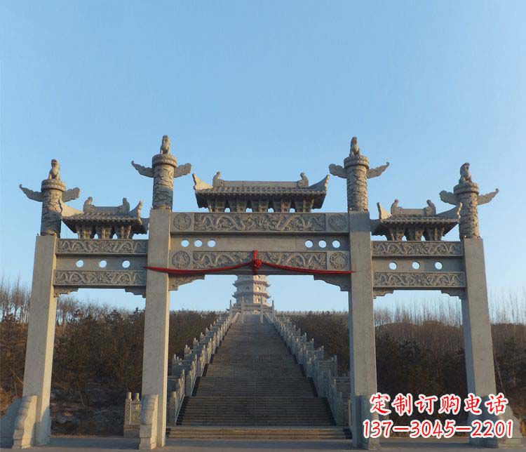 漯河精美大理石三门牌坊雕塑
