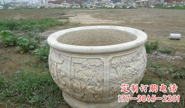 漯河大理石鸳鸯园林景观石雕花盆