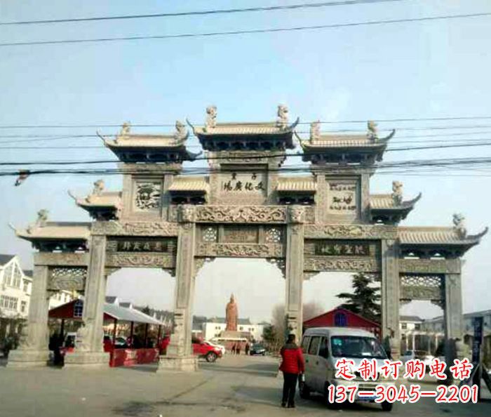 漯河大型五门石雕牌坊 (3)