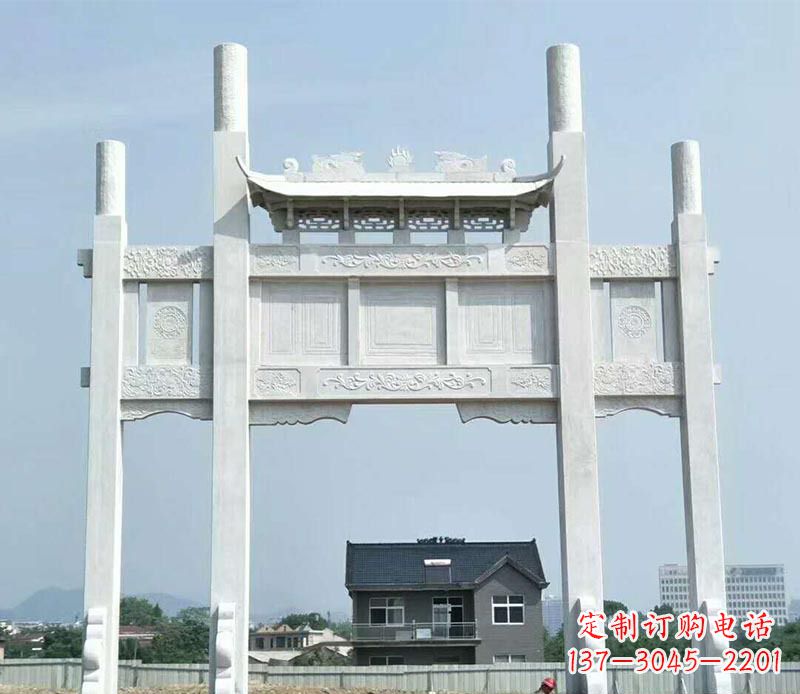漯河道路三门牌坊石雕 (4)