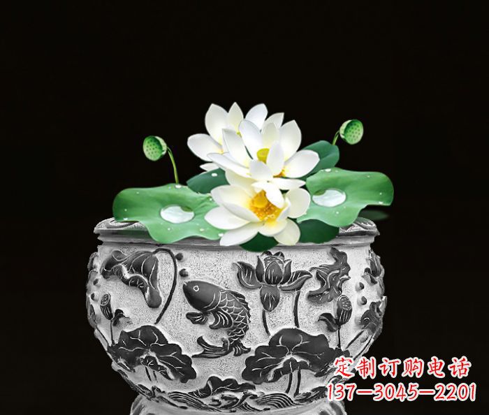 漯河仿古荷花鲤鱼雕塑石水缸