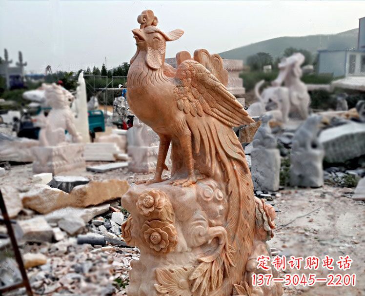 漯河凤凰牡丹晚霞红石雕神兽动物雕塑