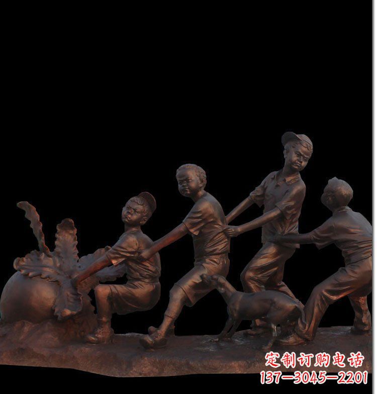 漯河公园拔萝卜人物玻璃钢仿铜雕塑