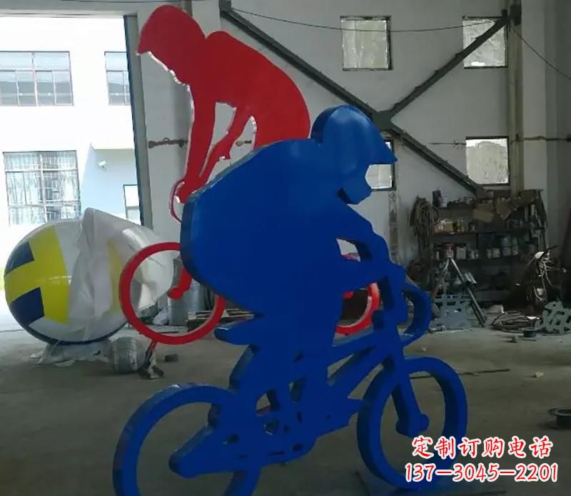 漯河公园不锈钢骑自行车运动人物雕塑