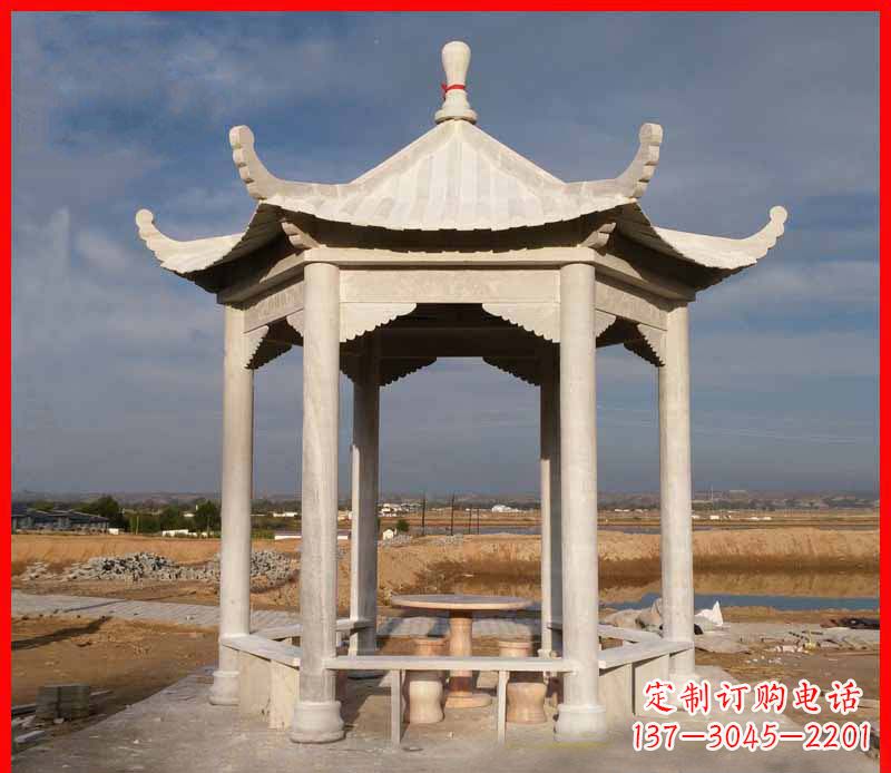 漯河公园大理石六角石雕凉亭 (2)