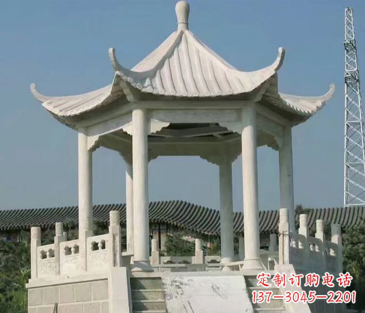 漯河极具视觉冲击力的大理石六角石凉亭雕塑