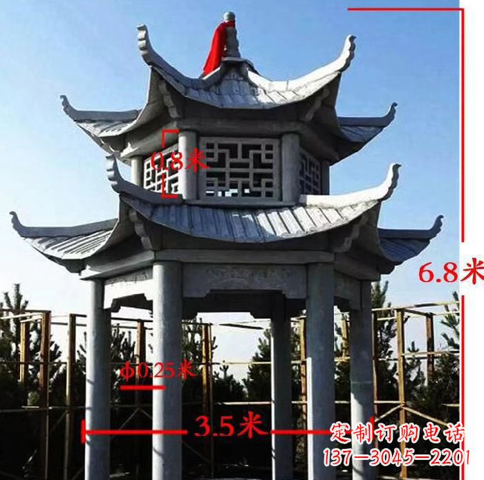 漯河杰出的大理石六角石双层凉亭雕塑