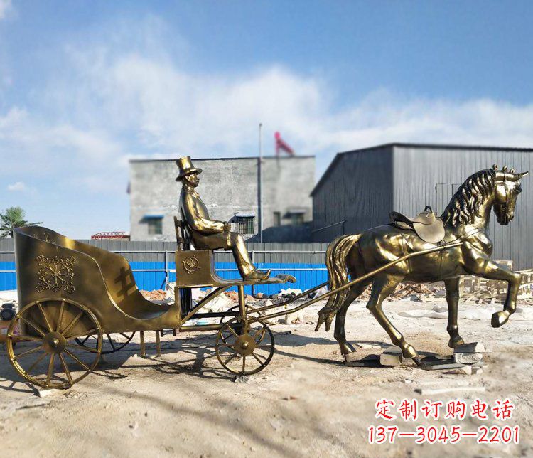 漯河公园景观坐着马车的人物铜雕