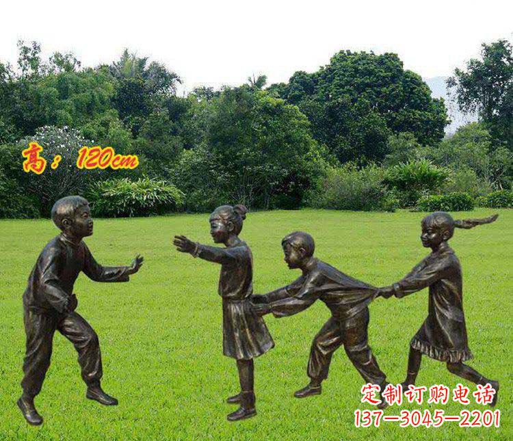 漯河公园玩老鹰捉小鸡的儿童小品铜雕 (2)