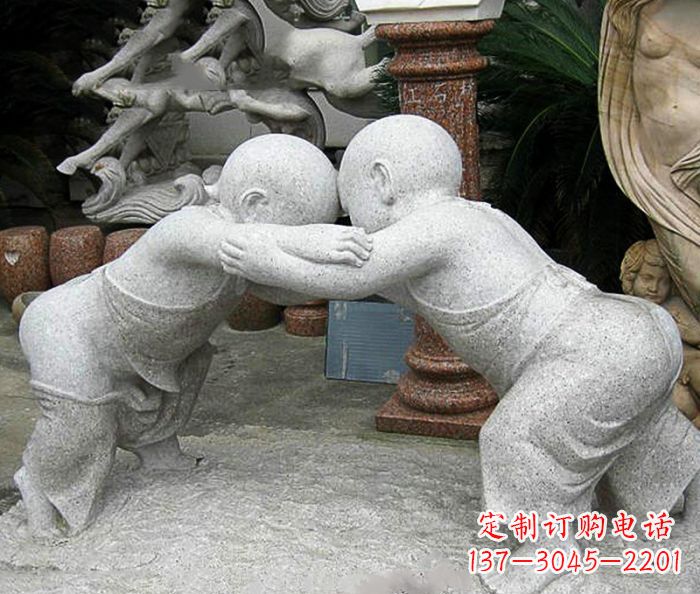 漯河可爱小孩摔跤石雕
