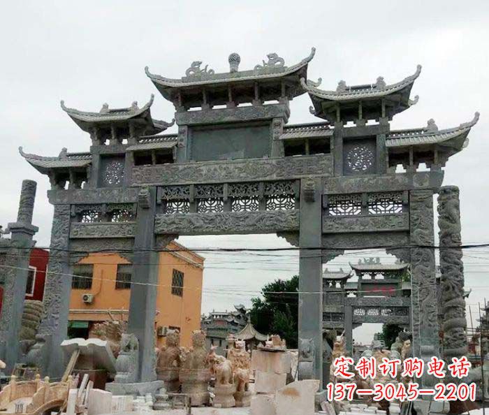 漯河景区三门牌坊石雕 (3)