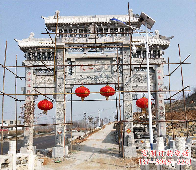 漯河传统工艺精致三门牌坊石雕