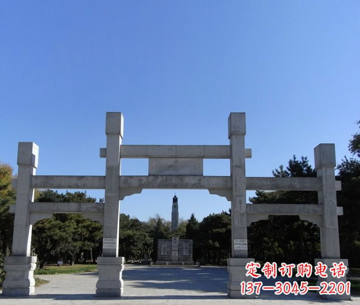 漯河景区三门牌坊石雕_2