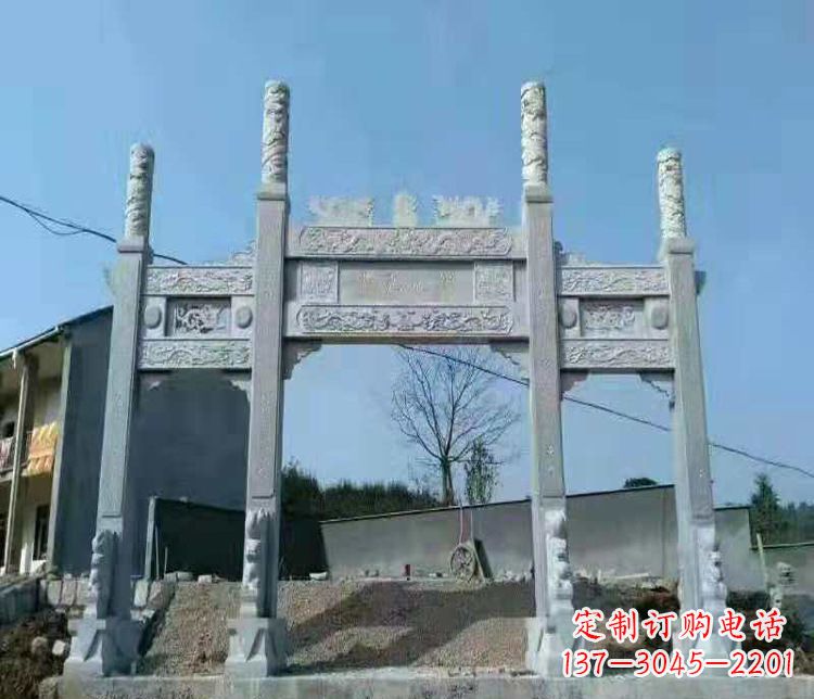 漯河三门仿古牌坊石雕 (4)