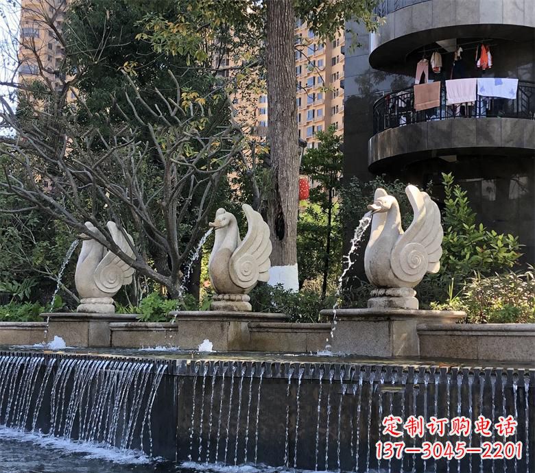 漯河石材喷水鹅 园林动物石雕景观摆放 水池石天鹅