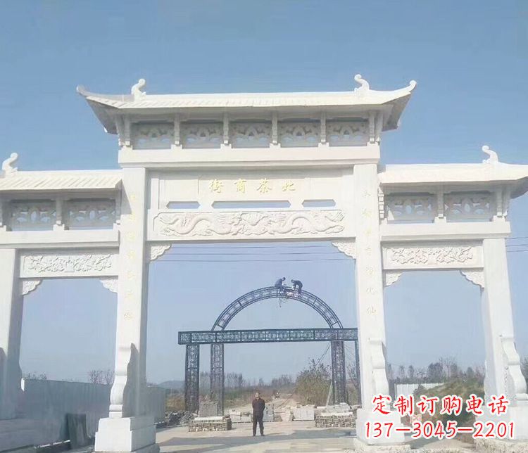 漯河石牌坊三门牌坊石雕 (4)