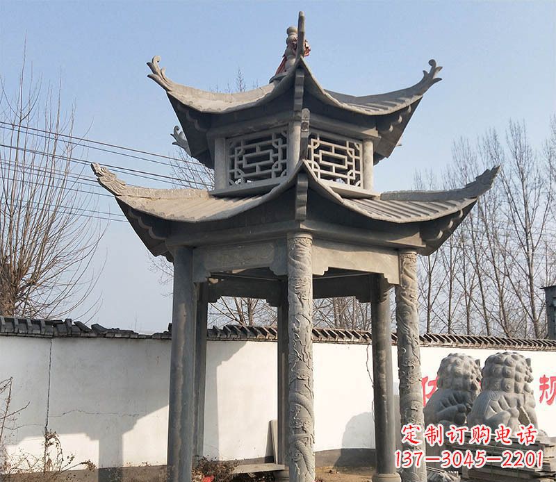 漯河双层户外凉亭石雕 (2)