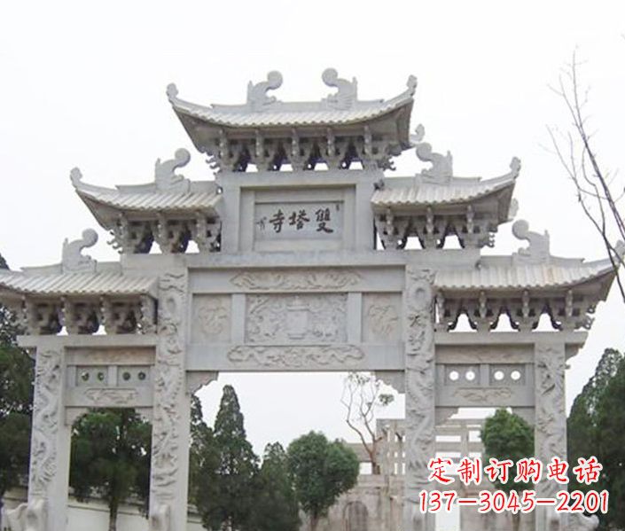 漯河寺庙三门牌坊石雕 (2)