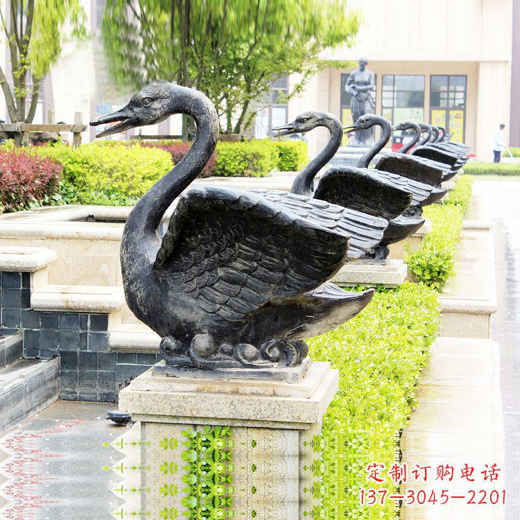 漯河天鹅铜雕喷水喷泉-纯铜铸造公园水渠水景动物雕塑