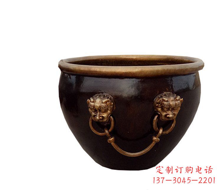 漯河铜雕圆形荷花水缸雕塑 (4)