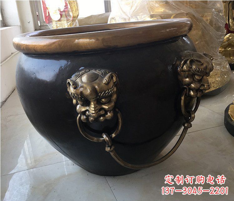 漯河铜雕圆形荷花水缸雕塑 (5)