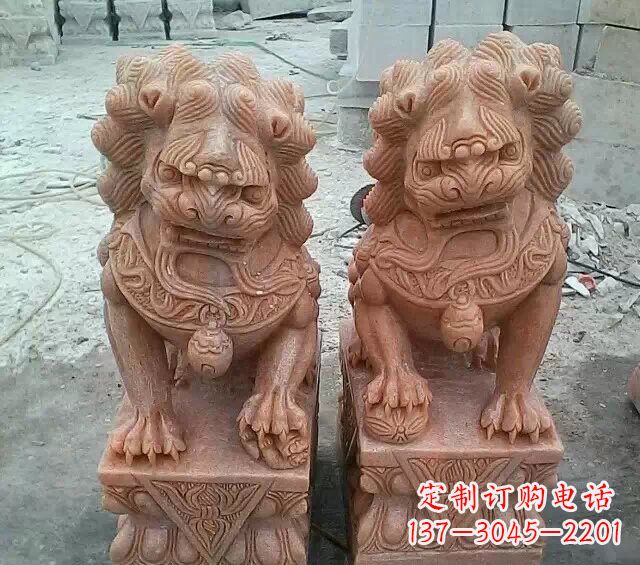 漯河晚霞红传统狮子石雕