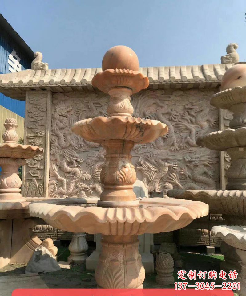 漯河晚霞红风水球石雕喷泉