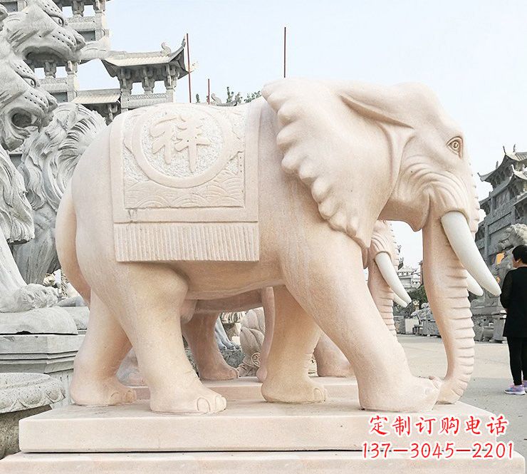 漯河晚霞红吉祥如意大象石雕