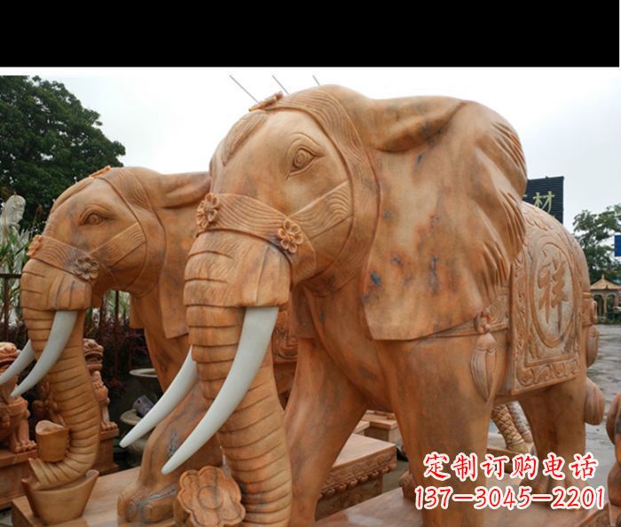 漯河晚霞红吉祥如意门口镇宅招财大象石雕 (3)