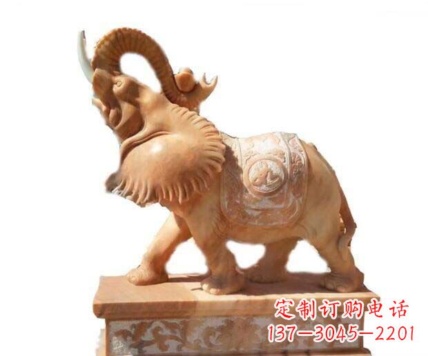 漯河晚霞红吉祥如意象鼻朝天的大象石雕