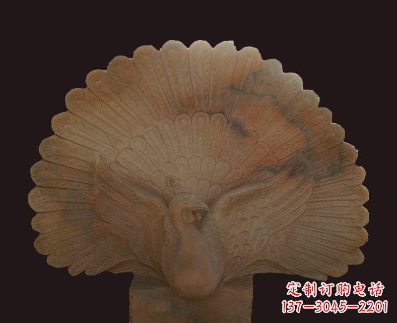 漯河晚霞红开屏孔雀石雕