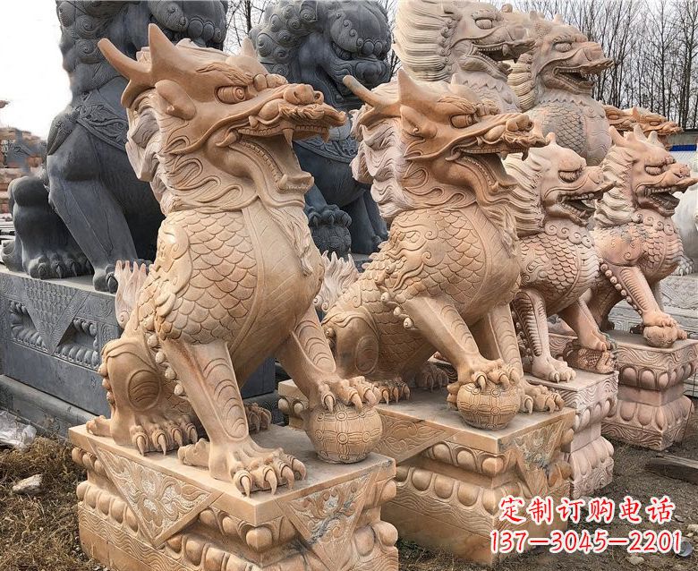 漯河晚霞红麒麟石雕 (2)