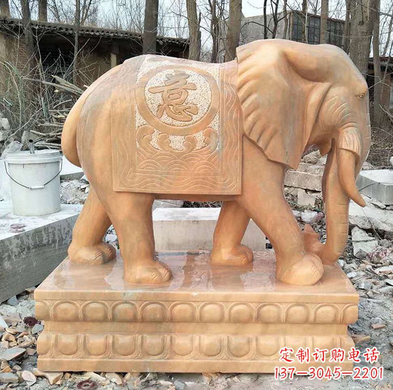 漯河晚霞红石材大象雕塑