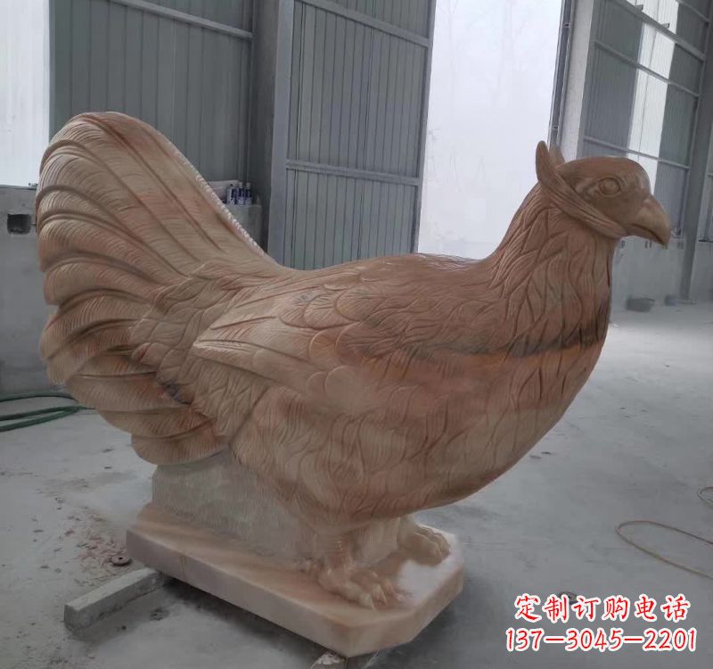 漯河晚霞红石雕母鸡