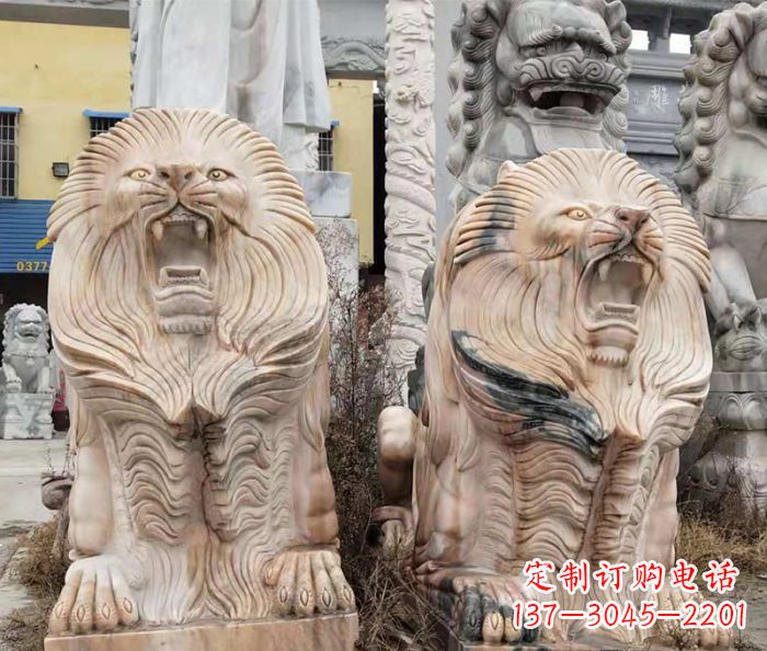 漯河晚霞红石雕欧式石狮子